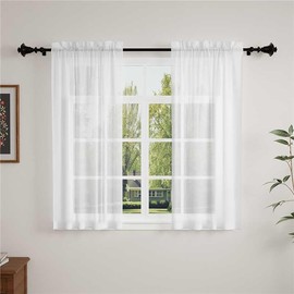 GFCC Voile Curtains, 45 Drop 2 Panels White Net Curtains for Windows Rod Pocket Sheer Curtain Semi Transparent Eyelet Sheer Curtain Panel for Bedroom Kitcken Living Room W60xL45 Inch (152 x 114cm)