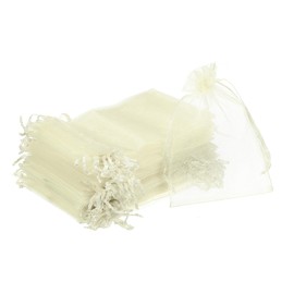 MECCANIXITY 100pcs Organza Bags 3.9x5.9 Inch Drawstring Favor Pouches Sheer Mesh Bag for Gift Jewelry Wedding Party Christmas Candy Cream White
