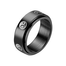 LAFATINA 8MM Yin and Yang Fidget Spinner Rings for Men Women Stainless Steel Taichi Balance Mantra Black Ring