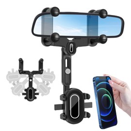 LURICO Handyhalterung Auto Rückspiegel, Rückspiegel Telefonhalter, Universal 360 ° Drehbarer und Einziehbarer Handyhalter Multifunktionale Handyhalterung Rückspiegel für alle Smartphone