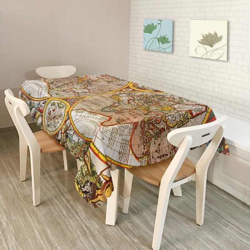 Walmsco Tablecloth World map Retro Style Decor For Dining Room