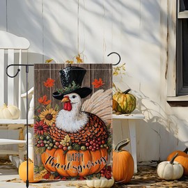 Thanksgiving Garden Flag Turkey Garden Flags 12x18 Inch Double Sided Vertical Decor, Gobble Autumn Harvest Holiday Yard Lawn Outdoor Decorative