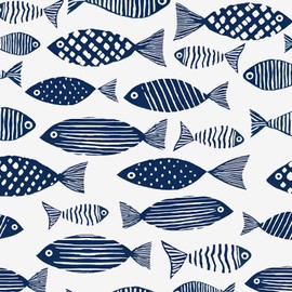 Fvlow Fishes Wallpaper Peel and Stick Blue Fish Contact Paper White Blue Floral Wallpaper Boho Waterproof Self-Adhesive Wall Covering for Bedroom Kitchen Countertop Desk Cabinets Decor 17.4" x 118"