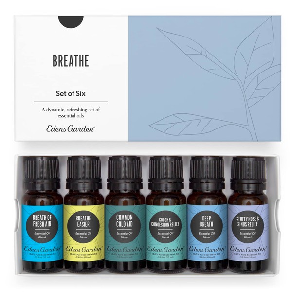 Edens Garden Breathe Essential Oil 6 Set, Best 100% Pure Aromatherapy Respiratory Kit (for Diffuser & Therapeutic Use), 10 ml