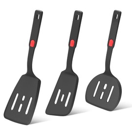 Beijiyi Pfannenwender Silikon 3er Set, 315°C Hitzebeständiger Silikon Geschlitzt Pfannenwender Spatel, BPA Frei Küchenhelfer Große Flexibler Pfannenwender für Eier, Pfannkuchen, Fisch, Burger