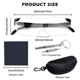 Lupenbrille mit Brillenetui, 300% Vergrößerungsbrille Brillenlupe, Lupenbrille für Brillenträger, Tragbare Leselupe, Lese Lupenbrille für Reparatur Nähen Naharbeit Lesen