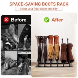 Housen Solutions Boot Rack, Free Standing Metal Shoe Rack Storage Organizer for Tall Boots, 6 Pairs Working Boots Cowboy Boot Holder Shelf for Closet, Entryway, Garage, Outdoor, Black