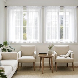 MIULEE Cortinas Transparentes Blancas de 45 Pulgadas de Largo, Juego de 4 Paneles, Bolsillo para Varilla con Filtrado de Luz, Cortinas Cortas Tipo Caf