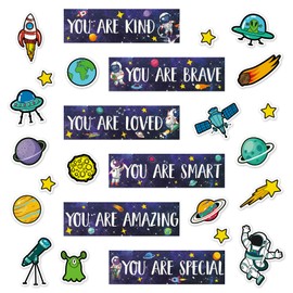 Whaline 30Pcs Space Posters Inspirational Quotes Planet Astronaut Rocket Meteor Cutouts Set Space Theme Bulletin Board Classroom Decorations for School Office Home Chalkboards Wall Decor