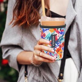 Reusable Insulated Neoprene Iced Coffee Cup Sleeve, Durable Drink Sleeve for Cold Beverages, Beverage Holder for Iced Coffee, Bloom Burst