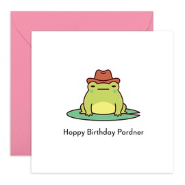Cowboy Frog Birthday Card - 'Hoppy Birthday Pardner Froggo' - Gifts for Partners, Friends, Colleagues, Coworker, BFF - Yeehaw - Comes with Fun Stickers
