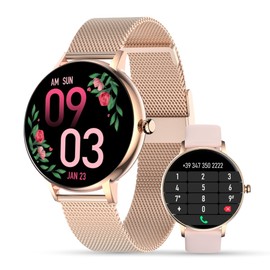 LUNIQUESHOP LSCALL Smartwatch with Phone Function and Voice Assistant, Women's Watch, Activity Bracelet, SpO2, Blood Pressure, 2 Bracelets, 1.7 Inches, Fitness Watch with WhatsApp, iOS, Android, Rose
