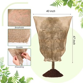 Windyun 12 Pcs Reusable Winter Burlap Plant Covers Bags Warm Plant Bags with Drawstring Large Burlap Sack Plant Blanket Burlap Frost Cover for Cold Winter Outdoor Garden Tree Protection (40 x 47 in)