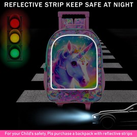 gxtvo Girls Rolling Backpack, Cute Unicorn Roller Wheels Kids Bookbag - Wheeled Elementary School Bag - 3PCS Unicorn