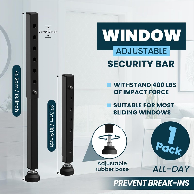 1 Pack Window Security Bars Adjustable 11"-18",Portable Short Sliding Window