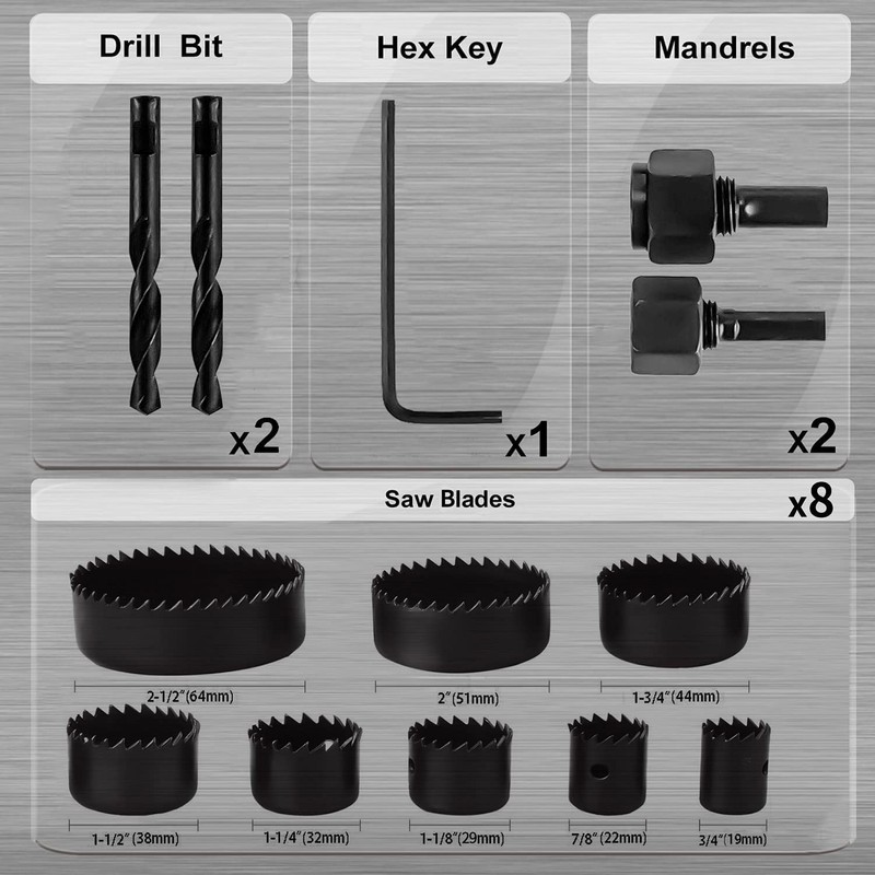 KATA 12PCS Hole Saw Kit 3/4"-2-1/2" (19-64mm) Hole Saw Set
