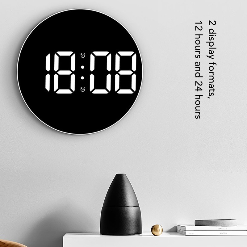Round Digital Wall Clock 12 24Hr USB Powered Silent Modern