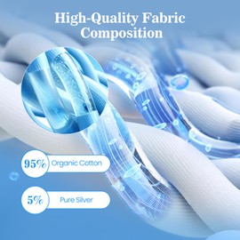 Grounding Sheets King Size, 95% Organic Cotton + Luxury 5% Pure Silver Fiber, Grounded Conductive Bed Sheets for Better Sleep with Grounding Cord, Sleep Gifts for Women Men, 77"x 80"x 15"