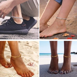 PROSTEEL Unisex Classic Anklet Stainless Steel / 18K Gold Plated Anchor Chain / Curb Chain / Cord Chain / Wheat Chain Anklet Adjustable Ankle Strap Men Women Boys Girls Summer Jewellery Accessory, Gold Plated, 03 Curb Chain 6 mm Gold