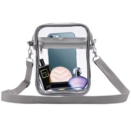 Yphzmtz Durchsichtige Crossbody Schultertasche, Statium-geprüfte Tragetasche mit Abnehmbarem Verstellbarem Gurt, Klare Wasserdichte Breiftasche für Arbeit Sport Spiele Reisen Konzerte (Grau)