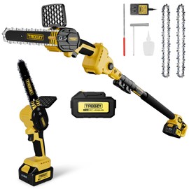 TROOZYTOOLS Cordless Pole Saw & Chainsaw 2-in-1, 6" Brushless Motor Tree Trimmer Tree Cutter, Multi-Angle Adjustable for Tree Pruning, Branch Cutting, Lightweight & Portable with Long-Lasting Battery