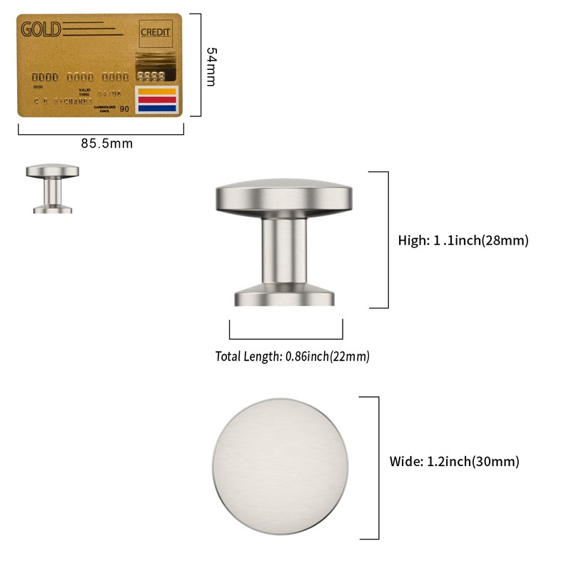 Amerdeco 10 Pack Brushed Satin Nickel Cabinet Knobs 1.2 Inch(30mm)