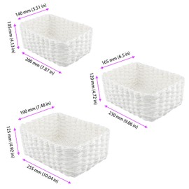 UNGFEI Set of 3 Wicker Storage Baskets, White Small Wicker Baskets, Handmade Hamper Deep Basket for Organising, Bathroom Storage, 3 Size (25.5 x 19, 23 x 16.5, & 20 x 14 cm)