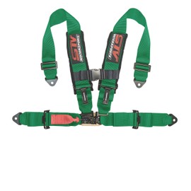 STVMotorsports 4 Point Harness - 3” Pads - Universal V-Type - Bolt In - Latch and Link Quick Release - for Off-Road, UTV, Trucks, Side by Side (SINGLE) (Green)