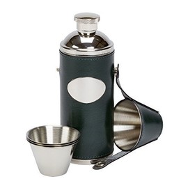 Farm Cottage Brands 8oz green leather hunting hip flask with engraving plate, 4 cups & free funnel (3380)
