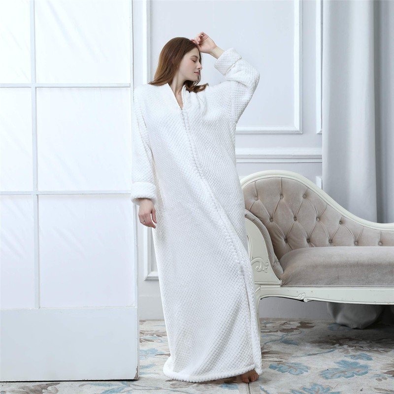 BIFINI Unisex Luxury Sherpa Bathrobe Full Length Zip Up Housecoat