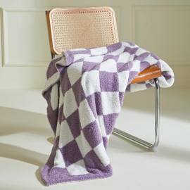 MIDO HOUSE Fuzzy Throw Blanket for Couch Warm Cozy Gingham Microfiber Bed Blankets Reversible Checkerboard Light Purple Throw Blankets 52 x 63 inch