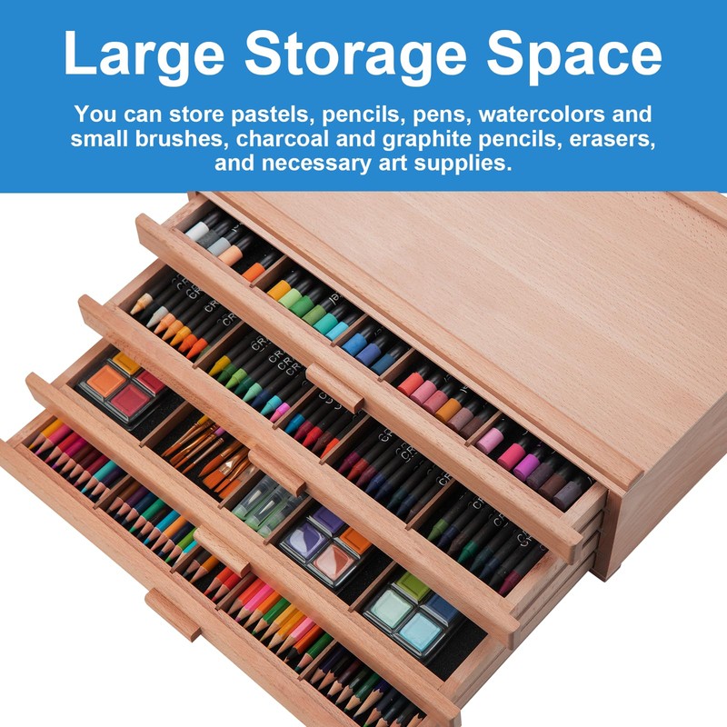 Falling in Art 4 Drawer Artist Supply Storage Box, Wooden