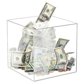 XEERUN Clear Acrylic Money Box,Clear Piggy Bank for Adults Kids,12x12x12cm Square Clear Piggy Bank Save Up Smash Money Box, Break to Open Piggy Bank for Adults and Kids