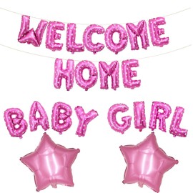 Fechy Welcome Home Baby Girl Banner Ballon mit Stern Folienballon für Herzlich Willkommen Zuhause Baby Mädchen Familie Partei Babyparty Girl Luftballons Dekoration(Rosa Stern)