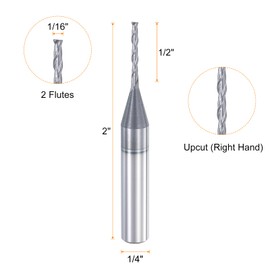 sourcing map Spiral Router Bit, 1/16" Cut Dia. Up Cut 2-Flute Solid Carbide End Mill with 1/4" Shank for CNC Wood Carving Engraving, 1/2" Cut Length, AlTiN Coated, HRC 49-51