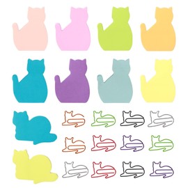 10 Pads Cat Sticky Notes, Self-Stick Sticky Notes with 12 Pcs Cute Cat Paper Clips, Office Supplies and Stationary for Work School Office