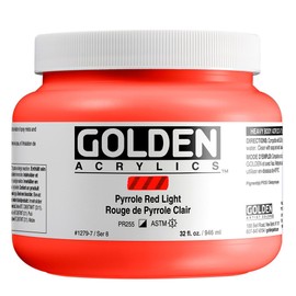 Heavy Body Acrylics by GOLDEN, Pyrrole Red Light, 32 fl. oz. Jar, Professional Acrylic Paint, Semi-Opaque