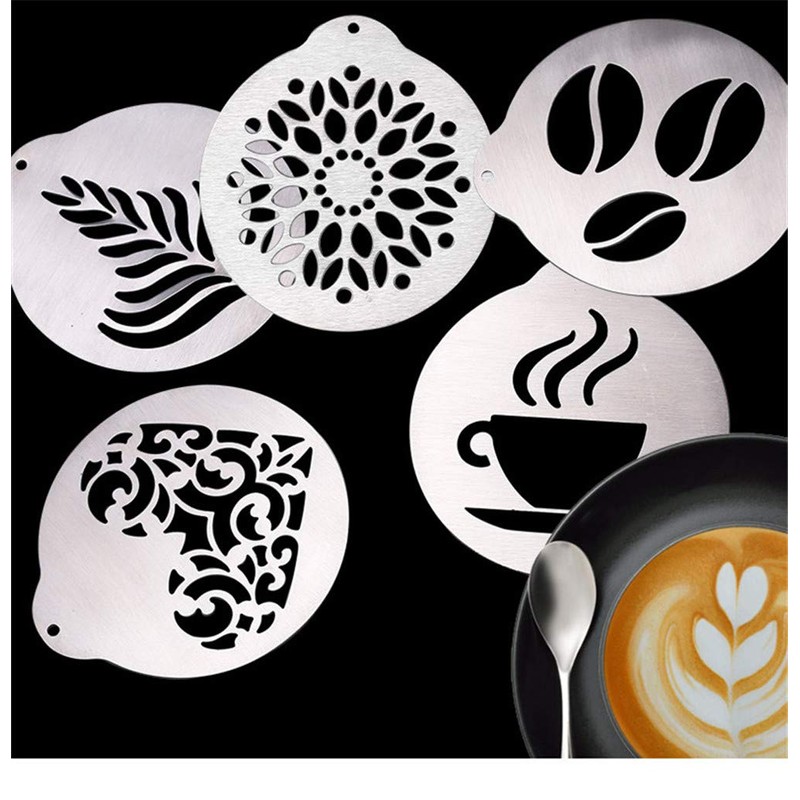 Set of 5 Stainless Steel Latte Art Templates for Cappuccino