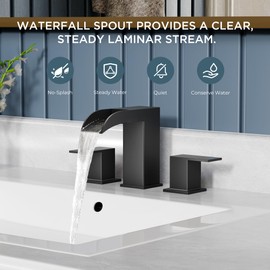 QFN Matte Black Bathroom Faucet 3 Hole, 8 Inch Widespread Square Sink Faucet Bathroom with Metal Pop-up Drain and 24" CUPC Supply Line, Lead-Free 2 Handles for Vanity, Restroom, Lavatory and Mall