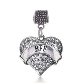 Inspired Silver - BFF - Silver Memory Charm for Women - Pave Heart Charm Jewelry Gift with Cubic Zirconia - Women's Charm for Bracelets