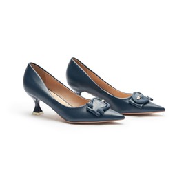 C.Paravano Women's Pumps | Kitten Heels Low Heels | Navy Leather Heel Pumps | Party Heels for Women(C-Navy,Size 9.5)