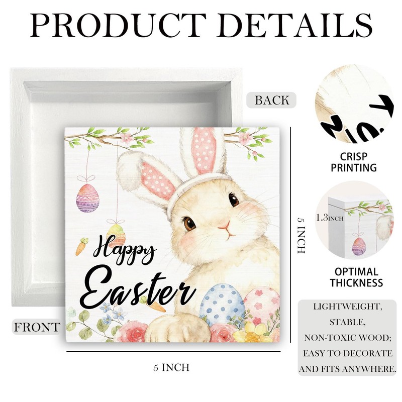 HYKDFMNCJ Happy Easter Bunny Wooden Box Sign Desk Decor, Easter