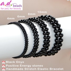 AD Beads Handmade Gemstone Stretch Elastic Bracelet Crystal Healing Reiki Nature's Beauty and Spiritual Essence Unisex (6mm, Black Onyx)