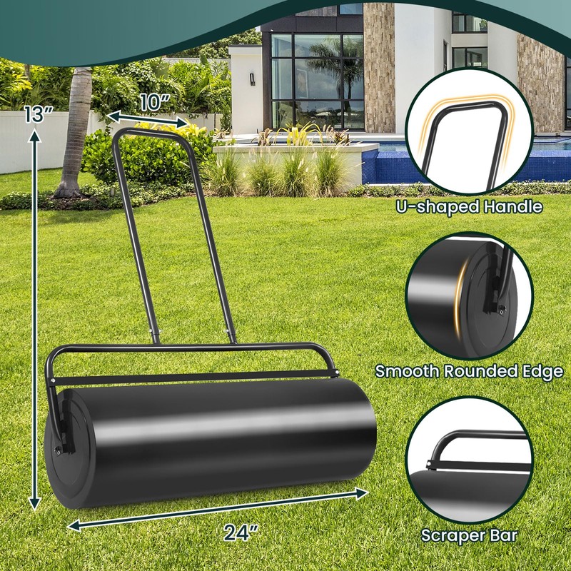 Lawn Roller, 13x24-Inch, 48L/ 13 Gallons Heavy-Duty Push/Tow Behind Water/Sand
