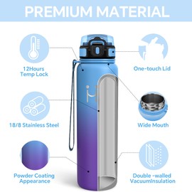 Borraccia Termica 1l - Bottiglia Termica - Senza BPA - Bottiglia Termica Con Cannuccia - Borraccia Sportiva - Borracce Bambini Senza Perdite, Termos per Campeggio, Viaggio, Palestra, Trekking