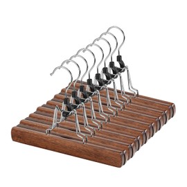 AMKUFO 20 Pack Wooden Pants Hangers with Clips Non Slip Skirt Hangers Trouser Clamp Hanger Solid Wood Hanger with 360° Swivel Hook Walnut