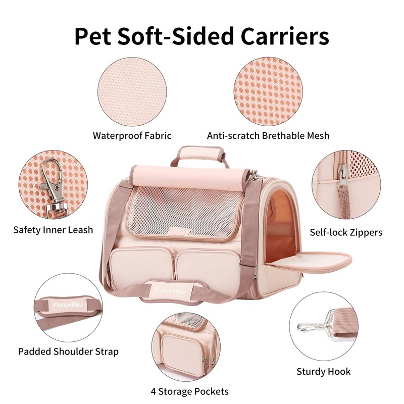 FUKUMARU Cat Carrier, 4 Mesh Windows Small Dog Carrier, 4