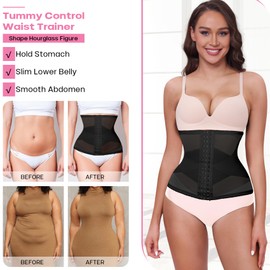 Redbean Waist Trainer for Women Tummy Control Body Shaper Breathable Cross Mesh Corset Waist Cincher Shapewear Girdle(Black Petite Size,XL)