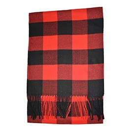 Super Soft Check Cashmere Plaid Tartan Check Scarf - Cashmere Scarves for Men - Mens Soft Cashmere Scarf (Red_Black)