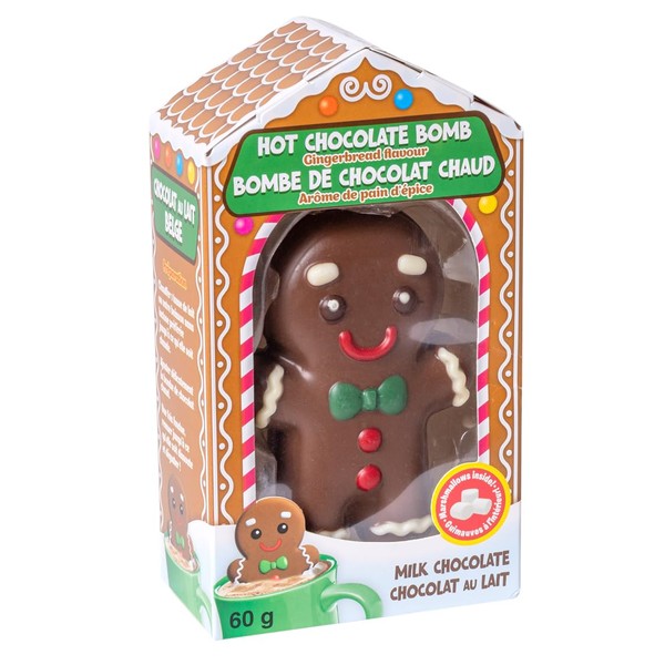 Gingerbread Man Chocolate Melt, Milk Chocolate with Mini Marshmallows inside, 60 grams